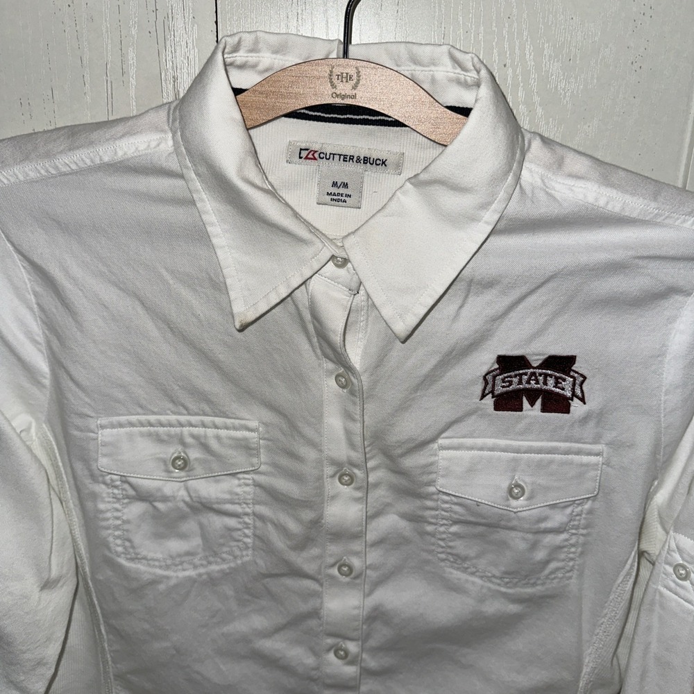 Cutter & Buck Womens Mississippi State Button Down‎ Shirt Roll Up Sleeve White